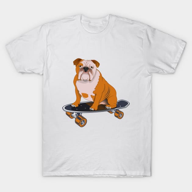 English Bulldog - English Bulldog On A Skateboard T-Shirt by Kudostees